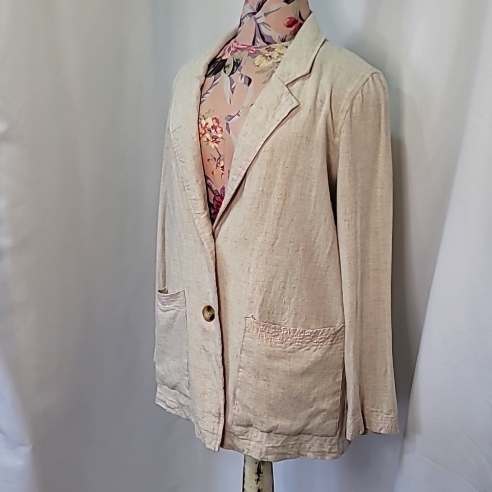 BLACK TAPE_ Linen Rayon Blend Lightweight Blazer 2 Double Button Coat